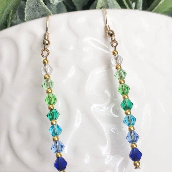 New Handmade Cool Colourful Beaded Dangle Earrings Beach Blue Teal Green Unique - Picture 3 of 8
